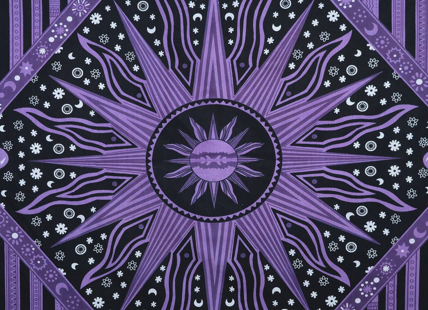 Tapestry Wall Hanging Hippie Burning Sun Moon Bohemian Hippy Psychedelic Design Indian Tapestries Bedspread 84X90 Inches (215Cm X 230Cm) Purple